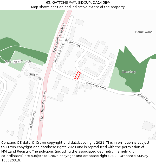 65, GATTONS WAY, SIDCUP, DA14 5EW: Location map and indicative extent of plot