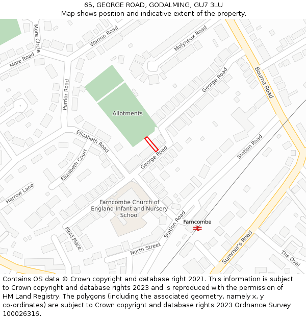 65, GEORGE ROAD, GODALMING, GU7 3LU: Location map and indicative extent of plot