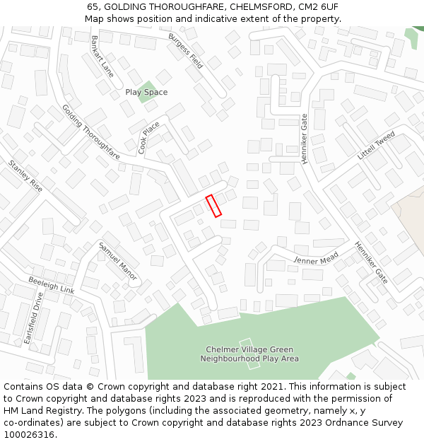 65, GOLDING THOROUGHFARE, CHELMSFORD, CM2 6UF: Location map and indicative extent of plot