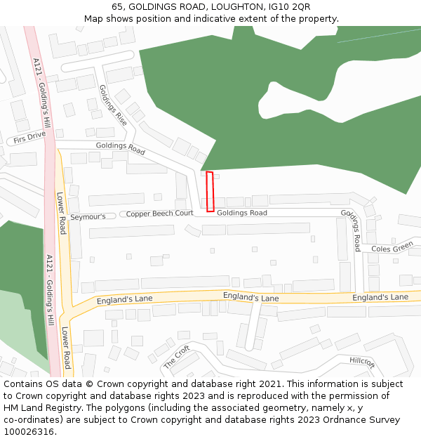 65, GOLDINGS ROAD, LOUGHTON, IG10 2QR: Location map and indicative extent of plot