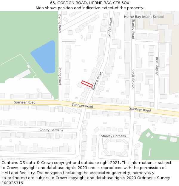 65, GORDON ROAD, HERNE BAY, CT6 5QX: Location map and indicative extent of plot