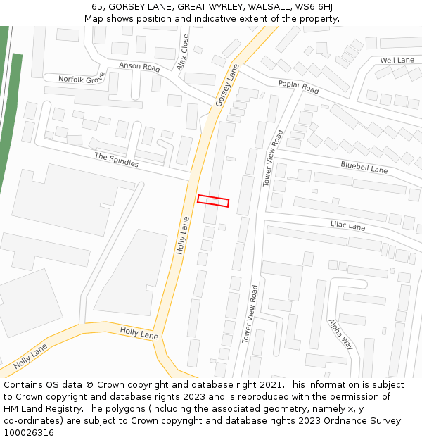 65, GORSEY LANE, GREAT WYRLEY, WALSALL, WS6 6HJ: Location map and indicative extent of plot