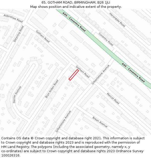 65, GOTHAM ROAD, BIRMINGHAM, B26 1JU: Location map and indicative extent of plot