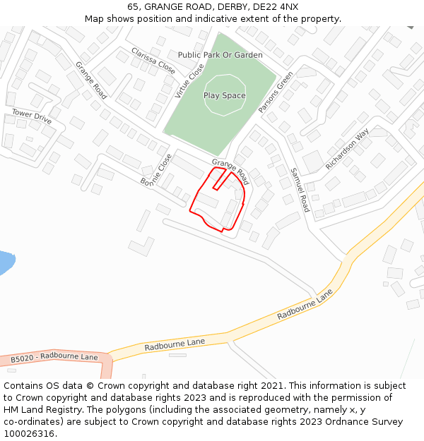 65, GRANGE ROAD, DERBY, DE22 4NX: Location map and indicative extent of plot