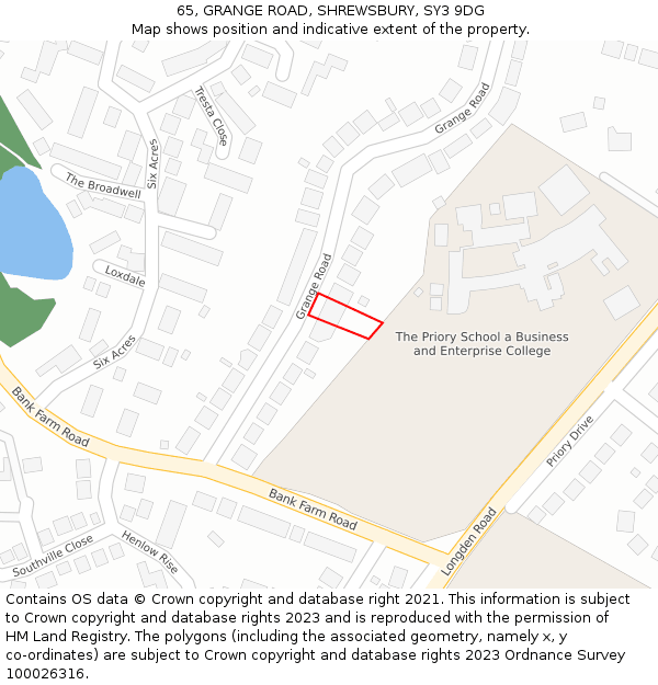 65, GRANGE ROAD, SHREWSBURY, SY3 9DG: Location map and indicative extent of plot