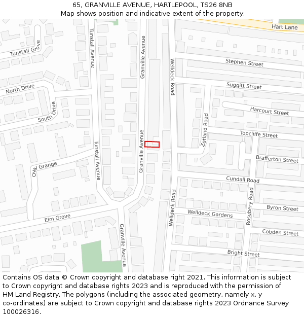 65, GRANVILLE AVENUE, HARTLEPOOL, TS26 8NB: Location map and indicative extent of plot