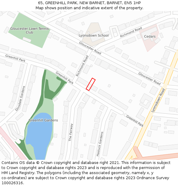 65, GREENHILL PARK, NEW BARNET, BARNET, EN5 1HP: Location map and indicative extent of plot