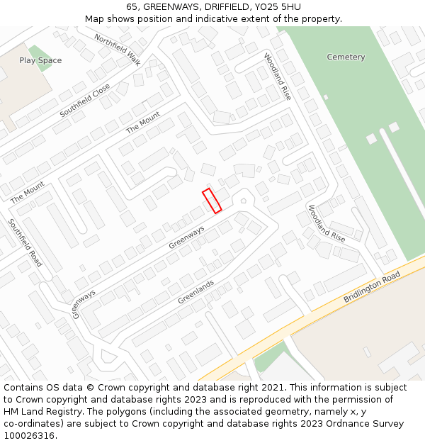 65, GREENWAYS, DRIFFIELD, YO25 5HU: Location map and indicative extent of plot