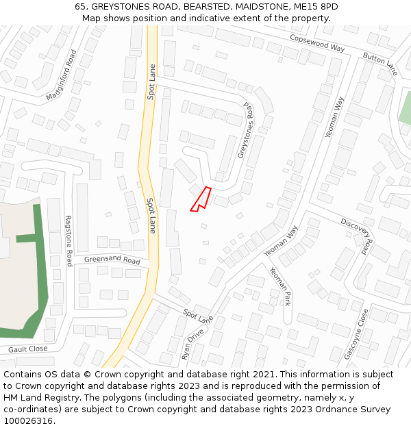 65, GREYSTONES ROAD, BEARSTED, MAIDSTONE, ME15 8PD: Location map and indicative extent of plot