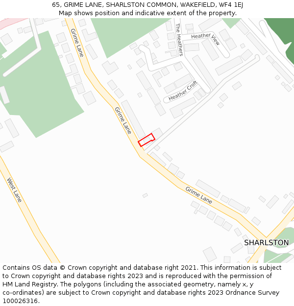 65, GRIME LANE, SHARLSTON COMMON, WAKEFIELD, WF4 1EJ: Location map and indicative extent of plot