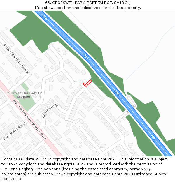 65, GROESWEN PARK, PORT TALBOT, SA13 2LJ: Location map and indicative extent of plot
