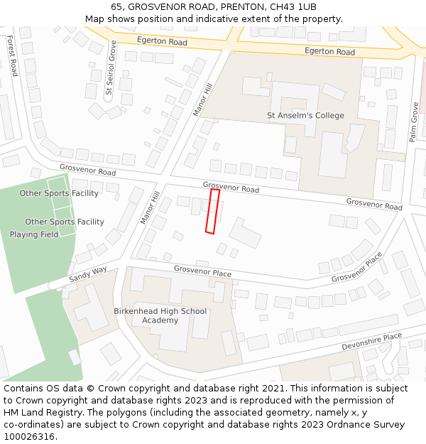 65, GROSVENOR ROAD, PRENTON, CH43 1UB: Location map and indicative extent of plot
