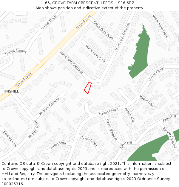 65, GROVE FARM CRESCENT, LEEDS, LS16 6BZ: Location map and indicative extent of plot