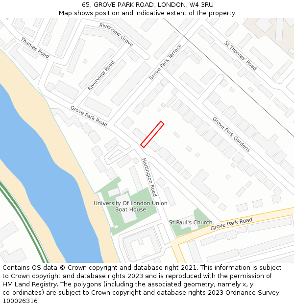 65, GROVE PARK ROAD, LONDON, W4 3RU: Location map and indicative extent of plot