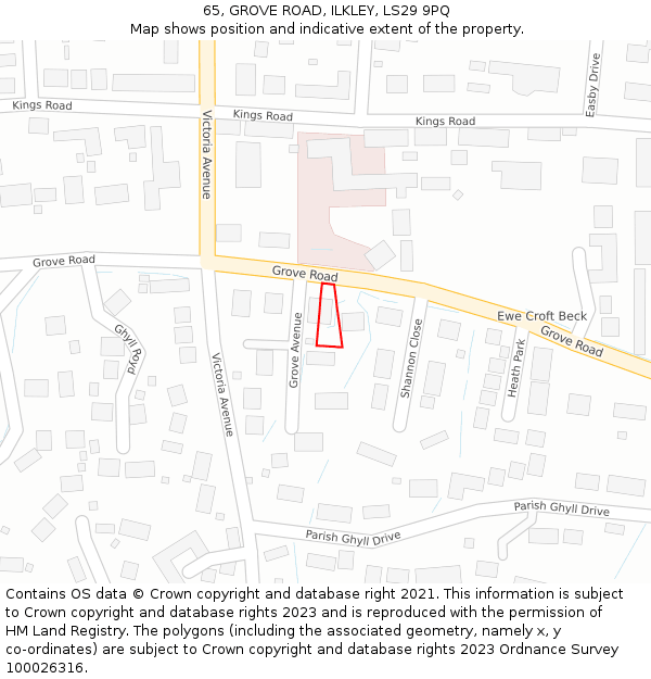 65, GROVE ROAD, ILKLEY, LS29 9PQ: Location map and indicative extent of plot