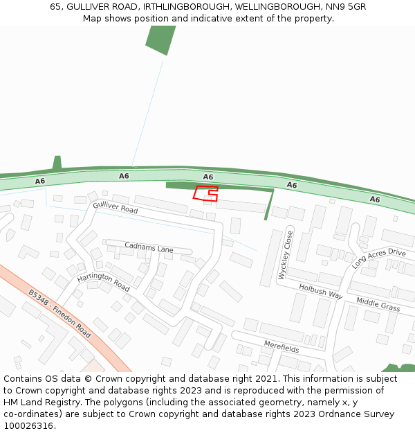 65, GULLIVER ROAD, IRTHLINGBOROUGH, WELLINGBOROUGH, NN9 5GR: Location map and indicative extent of plot