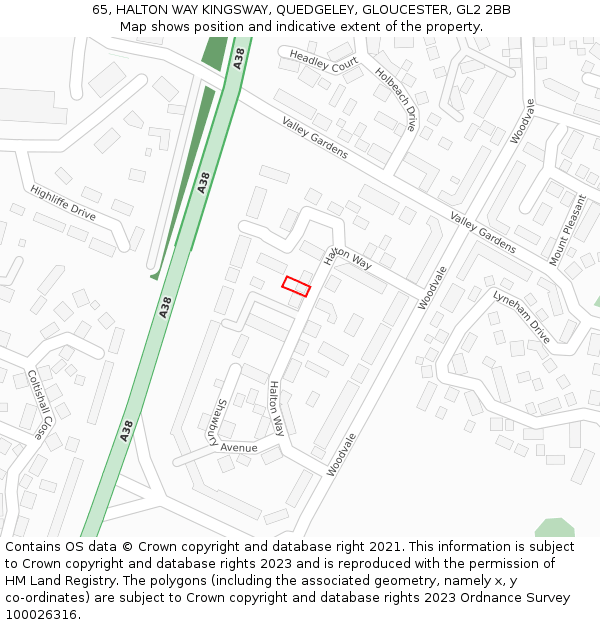 65, HALTON WAY KINGSWAY, QUEDGELEY, GLOUCESTER, GL2 2BB: Location map and indicative extent of plot