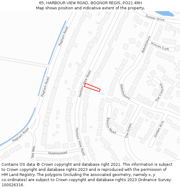 65, HARBOUR VIEW ROAD, BOGNOR REGIS, PO21 4RH: Location map and indicative extent of plot