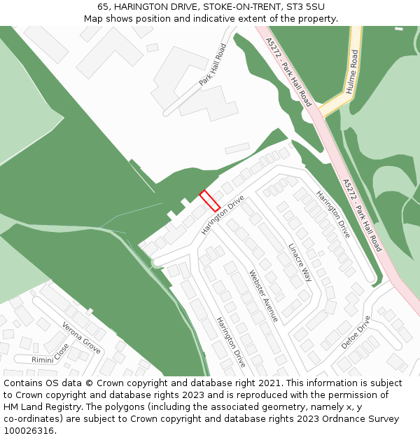 65, HARINGTON DRIVE, STOKE-ON-TRENT, ST3 5SU: Location map and indicative extent of plot