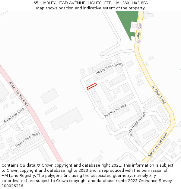 65, HARLEY HEAD AVENUE, LIGHTCLIFFE, HALIFAX, HX3 8FA: Location map and indicative extent of plot