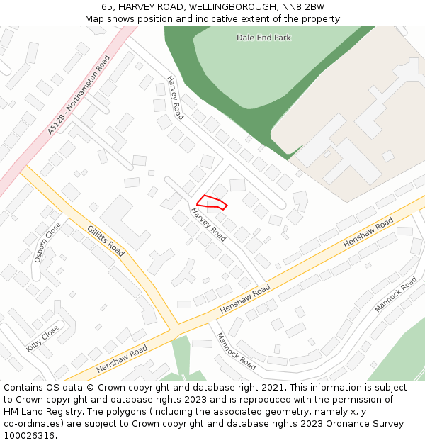 65, HARVEY ROAD, WELLINGBOROUGH, NN8 2BW: Location map and indicative extent of plot