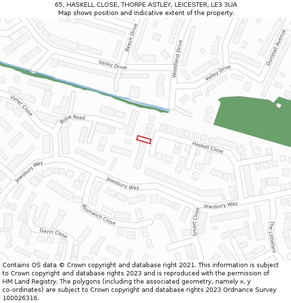 65, HASKELL CLOSE, THORPE ASTLEY, LEICESTER, LE3 3UA: Location map and indicative extent of plot