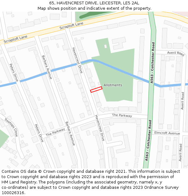 65, HAVENCREST DRIVE, LEICESTER, LE5 2AL: Location map and indicative extent of plot