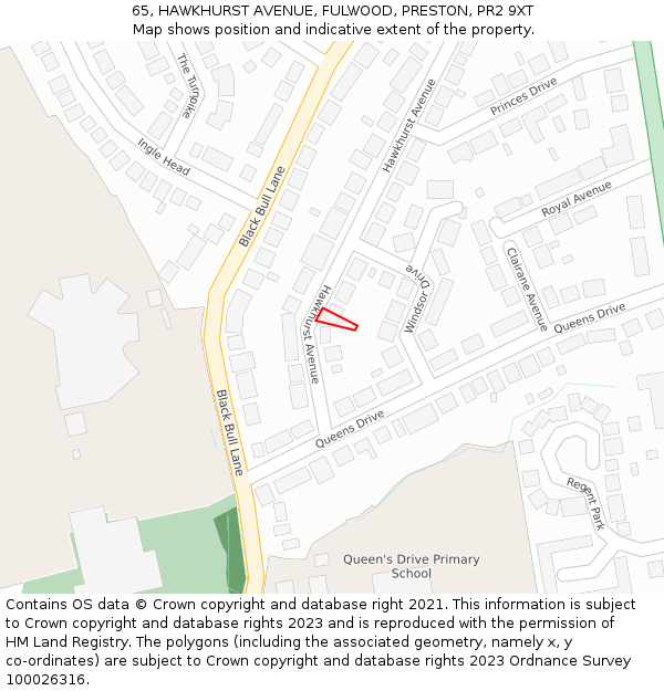 65, HAWKHURST AVENUE, FULWOOD, PRESTON, PR2 9XT: Location map and indicative extent of plot