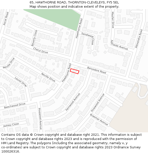 65, HAWTHORNE ROAD, THORNTON-CLEVELEYS, FY5 5EL: Location map and indicative extent of plot