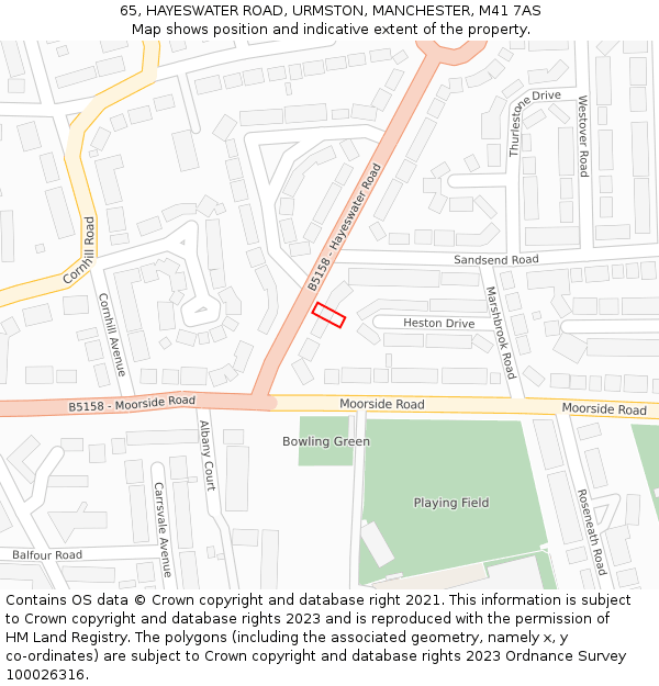 65, HAYESWATER ROAD, URMSTON, MANCHESTER, M41 7AS: Location map and indicative extent of plot