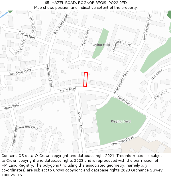 65, HAZEL ROAD, BOGNOR REGIS, PO22 9ED: Location map and indicative extent of plot