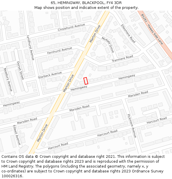 65, HEMINGWAY, BLACKPOOL, FY4 3DR: Location map and indicative extent of plot