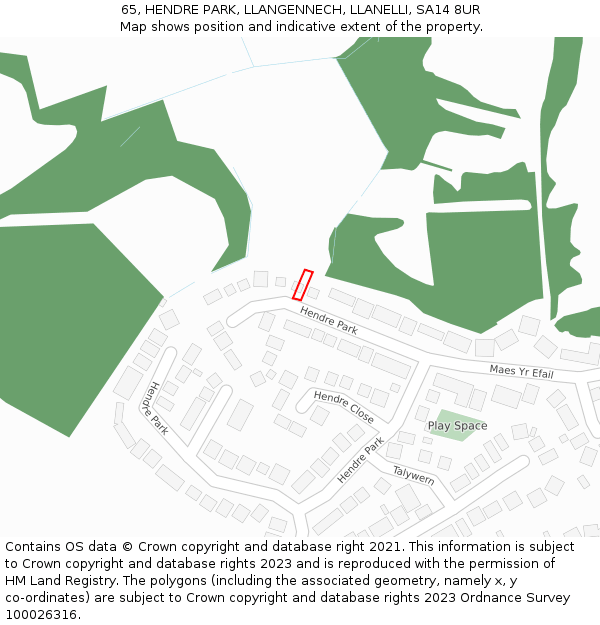 65, HENDRE PARK, LLANGENNECH, LLANELLI, SA14 8UR: Location map and indicative extent of plot