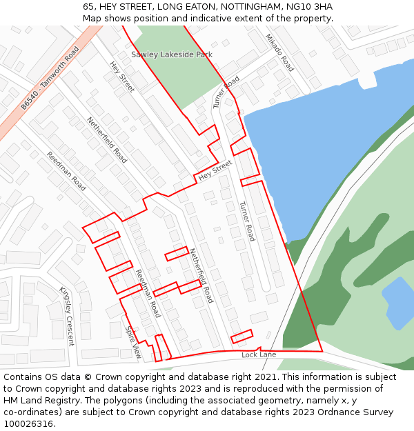 65, HEY STREET, LONG EATON, NOTTINGHAM, NG10 3HA: Location map and indicative extent of plot