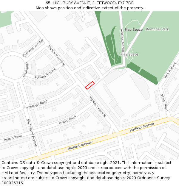 65, HIGHBURY AVENUE, FLEETWOOD, FY7 7DR: Location map and indicative extent of plot