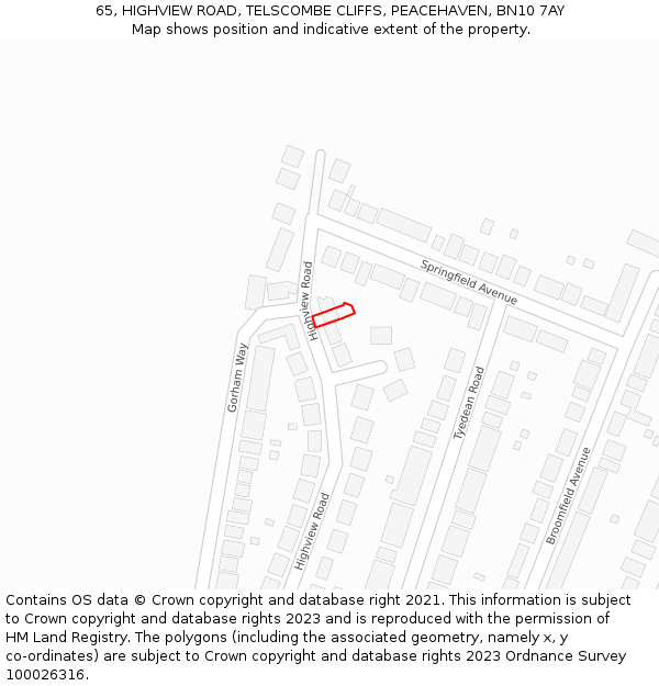 65, HIGHVIEW ROAD, TELSCOMBE CLIFFS, PEACEHAVEN, BN10 7AY: Location map and indicative extent of plot