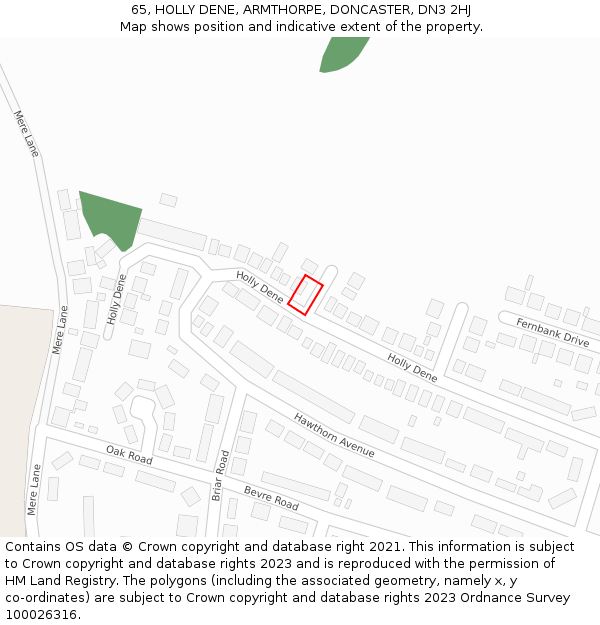 65, HOLLY DENE, ARMTHORPE, DONCASTER, DN3 2HJ: Location map and indicative extent of plot