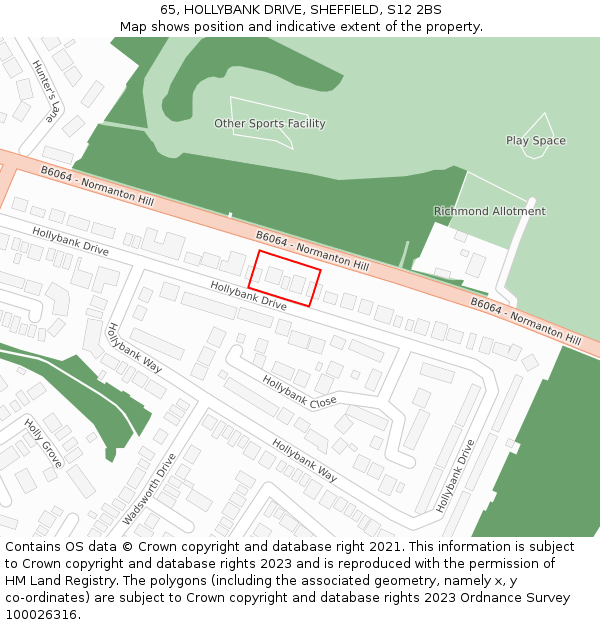 65, HOLLYBANK DRIVE, SHEFFIELD, S12 2BS: Location map and indicative extent of plot