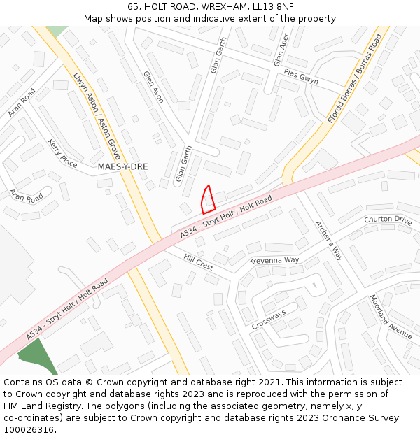 65, HOLT ROAD, WREXHAM, LL13 8NF: Location map and indicative extent of plot