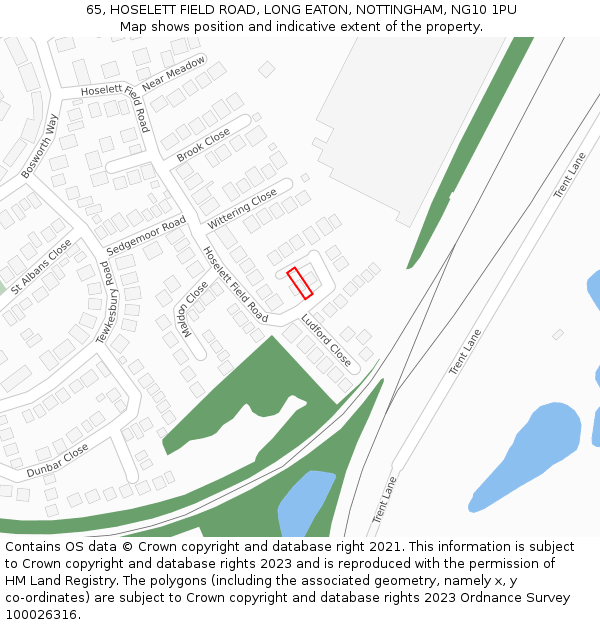 65, HOSELETT FIELD ROAD, LONG EATON, NOTTINGHAM, NG10 1PU: Location map and indicative extent of plot