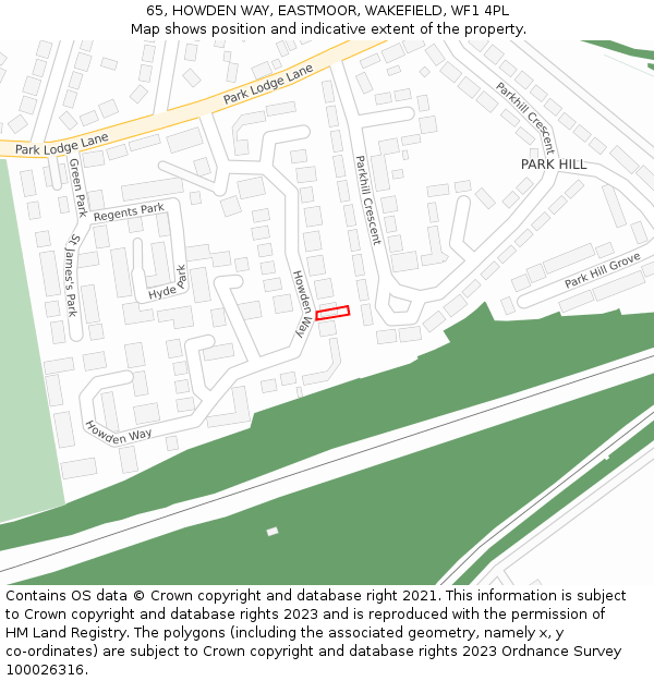 65, HOWDEN WAY, EASTMOOR, WAKEFIELD, WF1 4PL: Location map and indicative extent of plot