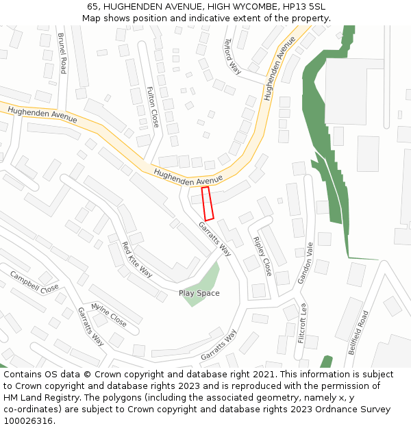 65, HUGHENDEN AVENUE, HIGH WYCOMBE, HP13 5SL: Location map and indicative extent of plot