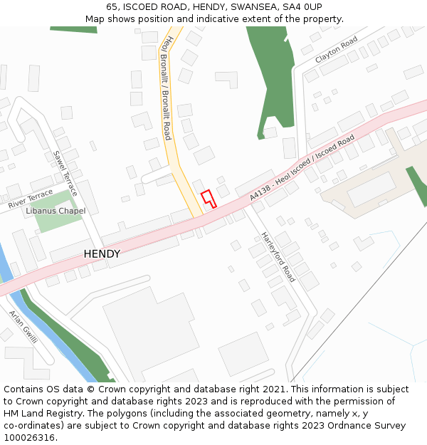 65, ISCOED ROAD, HENDY, SWANSEA, SA4 0UP: Location map and indicative extent of plot