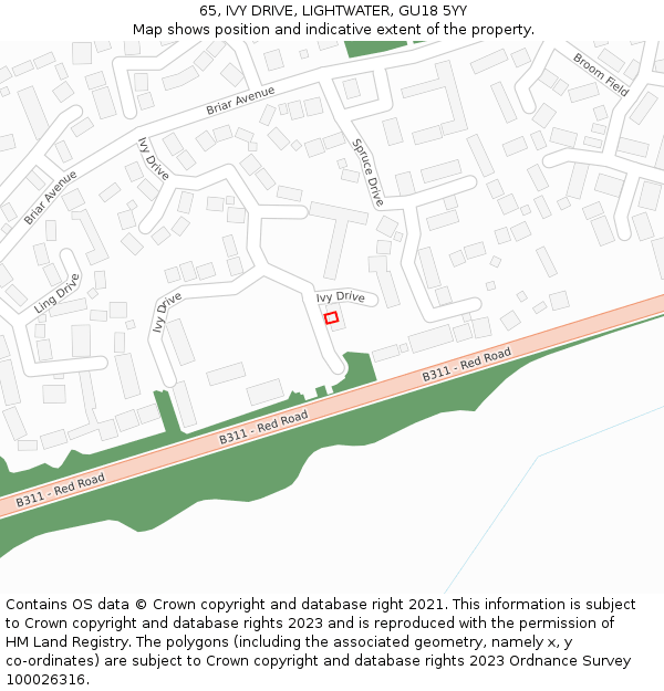 65, IVY DRIVE, LIGHTWATER, GU18 5YY: Location map and indicative extent of plot