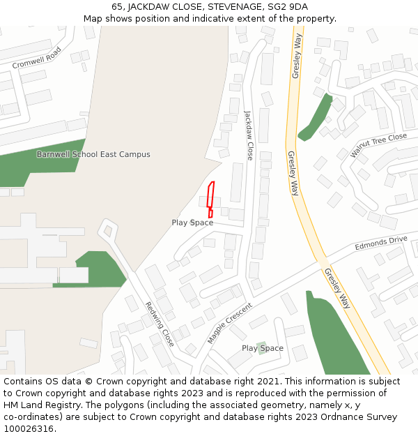 65, JACKDAW CLOSE, STEVENAGE, SG2 9DA: Location map and indicative extent of plot