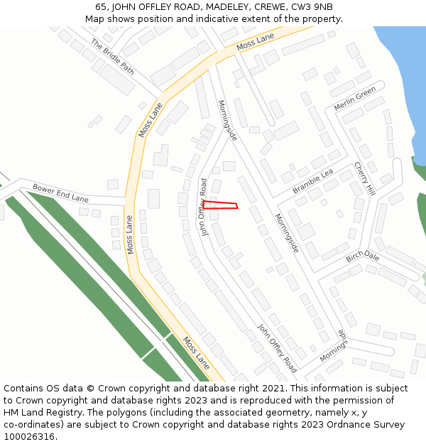 65, JOHN OFFLEY ROAD, MADELEY, CREWE, CW3 9NB: Location map and indicative extent of plot