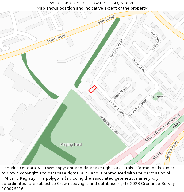 65, JOHNSON STREET, GATESHEAD, NE8 2PJ: Location map and indicative extent of plot