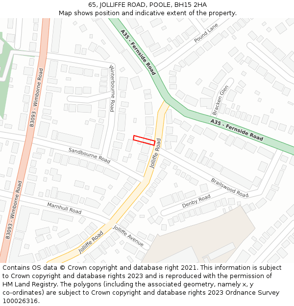 65, JOLLIFFE ROAD, POOLE, BH15 2HA: Location map and indicative extent of plot