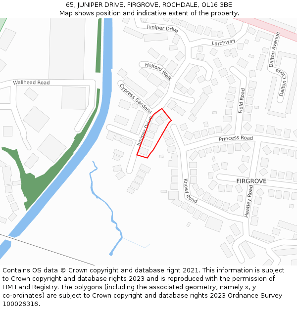 65, JUNIPER DRIVE, FIRGROVE, ROCHDALE, OL16 3BE: Location map and indicative extent of plot