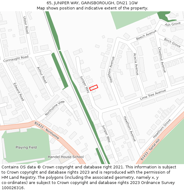 65, JUNIPER WAY, GAINSBOROUGH, DN21 1GW: Location map and indicative extent of plot